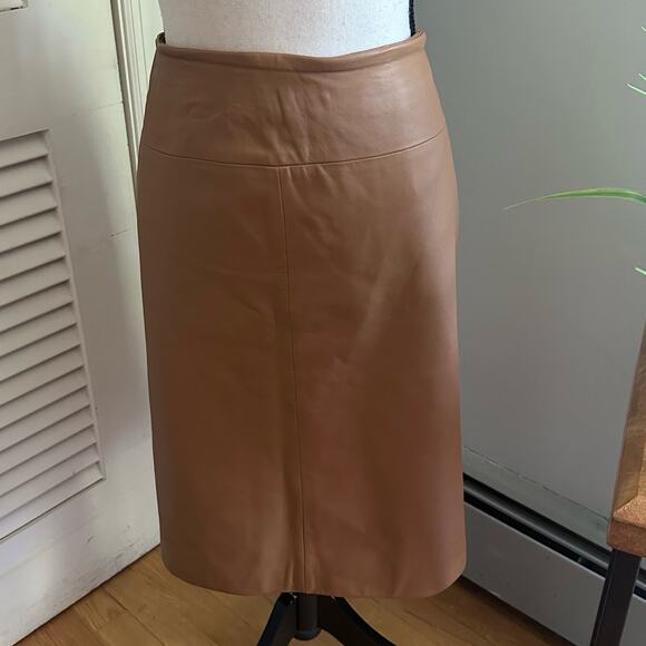 VALERIE STEVENS Womens Skirt 100% Leather Pencil Tan Lined Knee Length | 16 - Picture 1 of 9